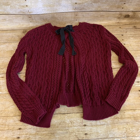 Knit Burgundy Sweater with open back SZ S/M - Picture 2 of 3